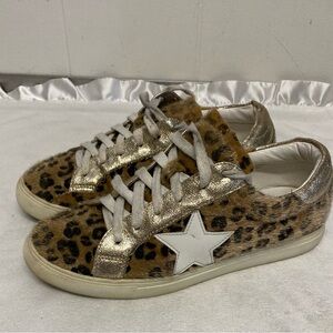 Women’s leopard print calf hair star fashion sneakers size 7 nature breeze